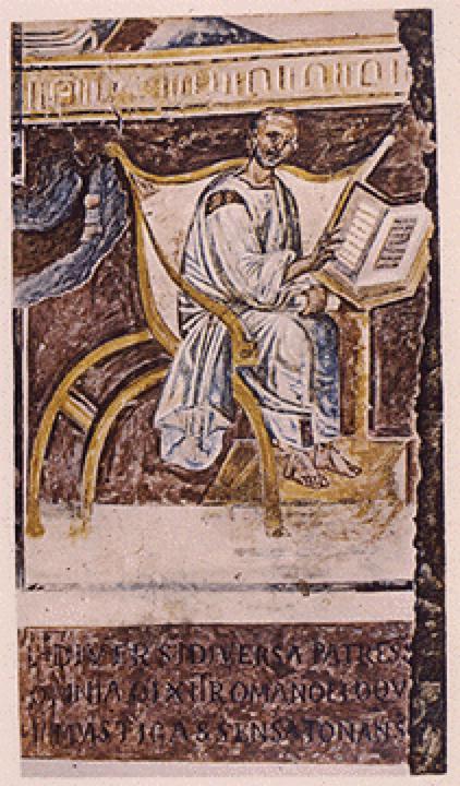Raffigurazione piu' antica di Agostino (VI secolo, Roma, Biblioteca del Laterano)